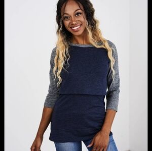 Latched Mama Navy and Gray Raglan Tee